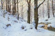 Walter Moras Bachlauf im Winterwald. Germany oil painting artist